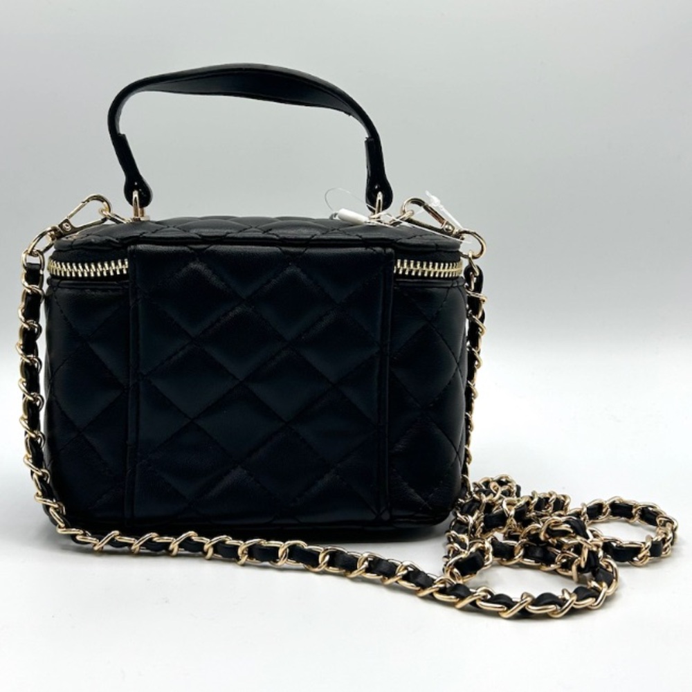VALENTINO ORLANDI Top Handle Vanity Box Bag in Black with Gold Tone Chain - Picture 2 of 4